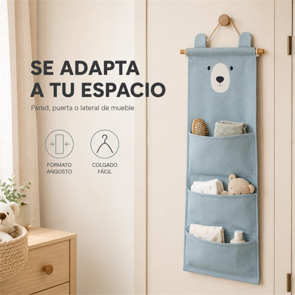 Organizador Colgante Osito Con 3 Bolsillos Para Bebé 60x20cm Azul