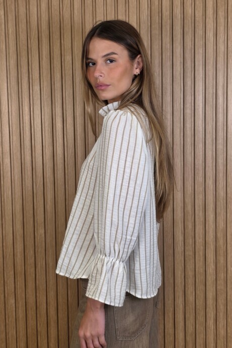 Blusa Copenhague Lino rayado crudo y beige