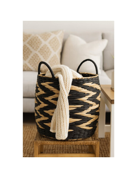 CESTO CON ASAS TEJIDO 28x28CM NATURAL/NEGRO CESTO CON ASAS TEJIDO 28x28CM NATURAL/NEGRO