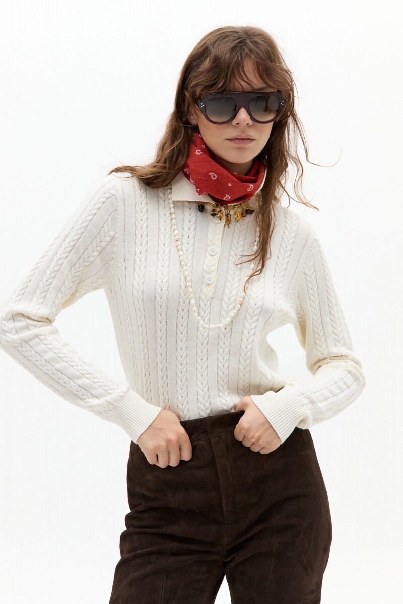 Sweter Polo Peter Cotton Cashmere Off White