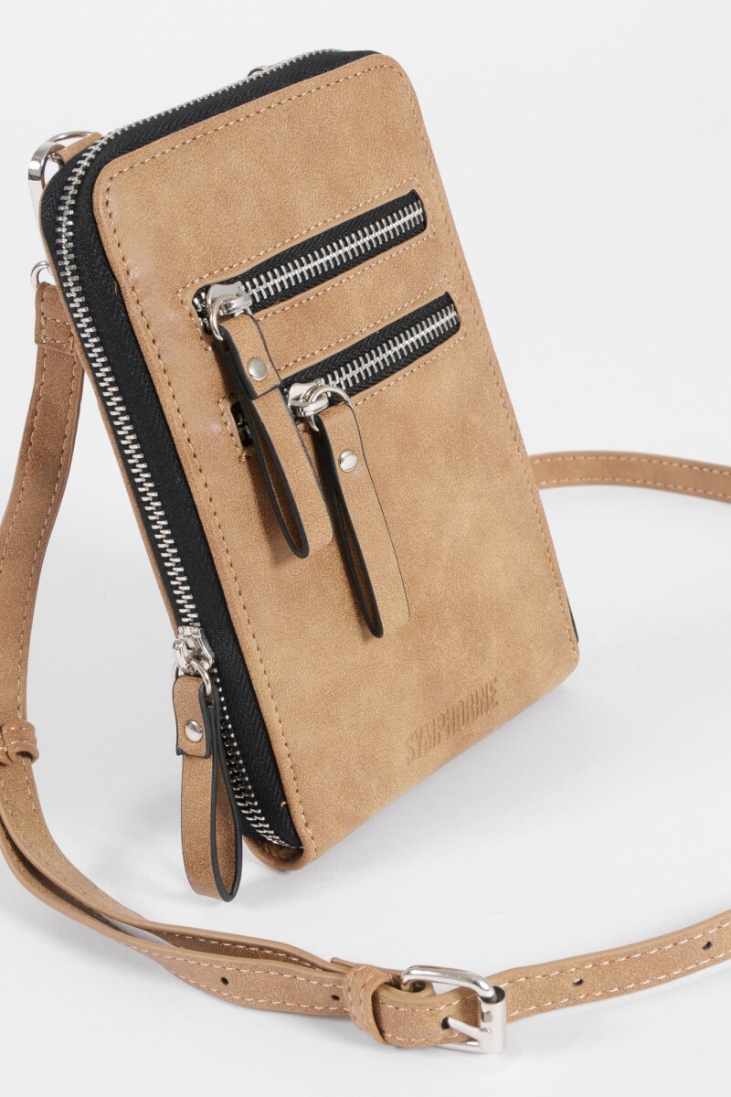 Porta celular tarjetero marrón