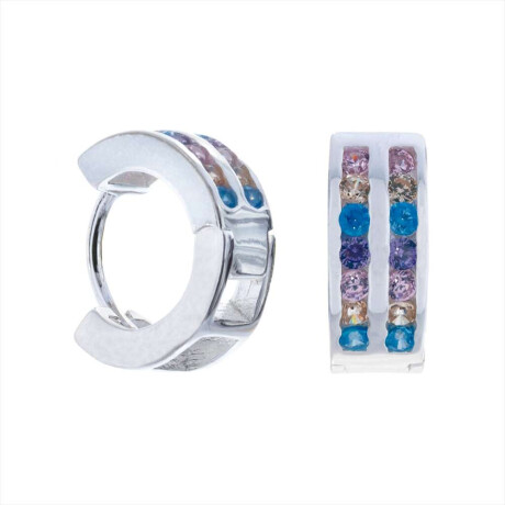 Caravanas De Plata 925 Con Circonias De Colores Modelo Aro 13Mm