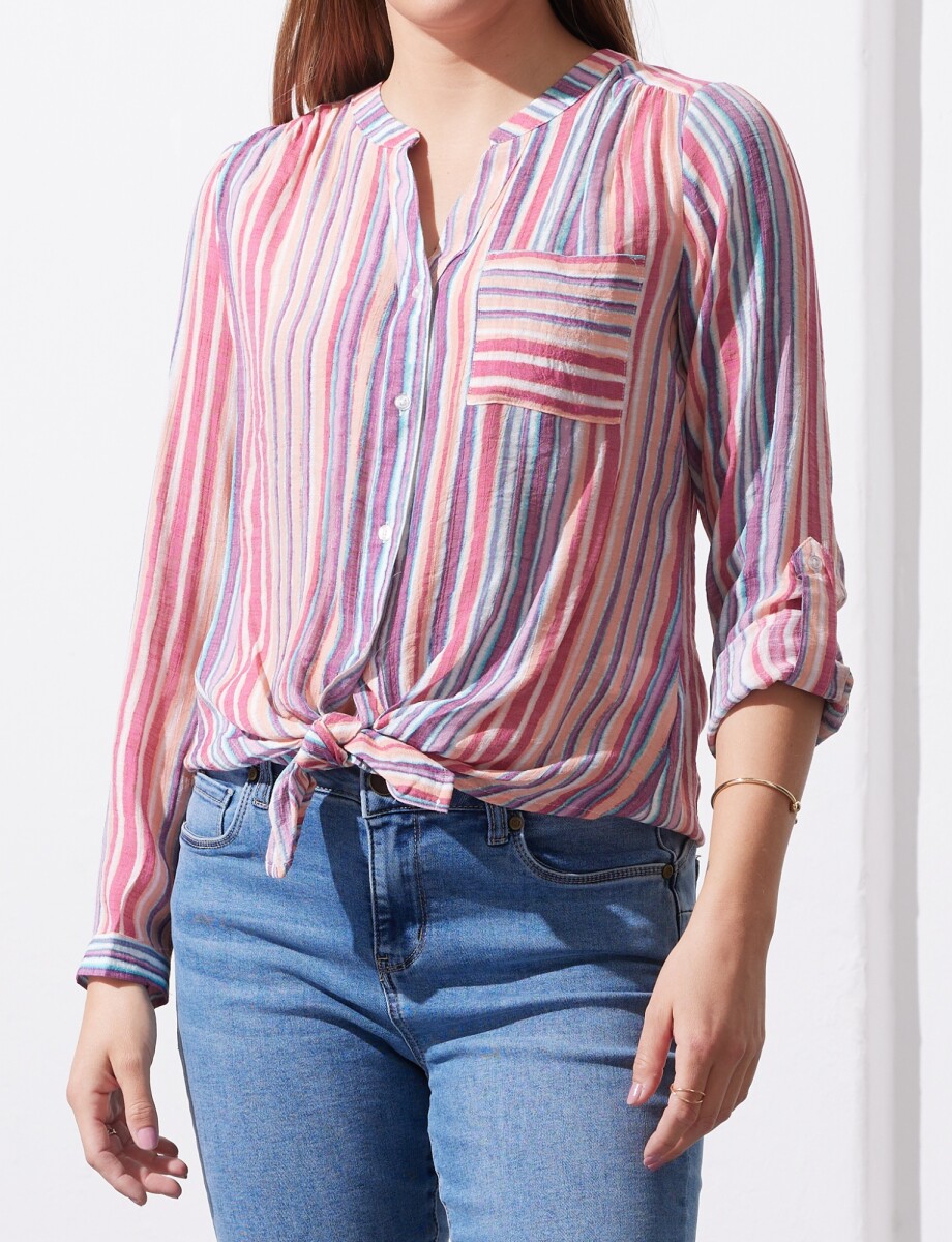 Blusa Gasa Nudo - Multi/fucsia 
