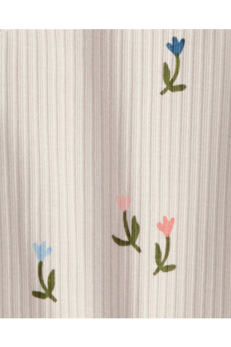 Set dos piezas de algodón acanalado, pantalón y body, diseño floral Sin color