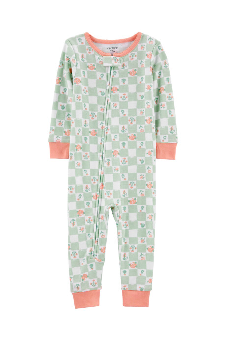 Pijama una pieza de algodón, diseño floral y cuadriculado. Talles 2-5T Pijama una pieza de algodón, diseño floral y cuadriculado. Talles 2-5T
