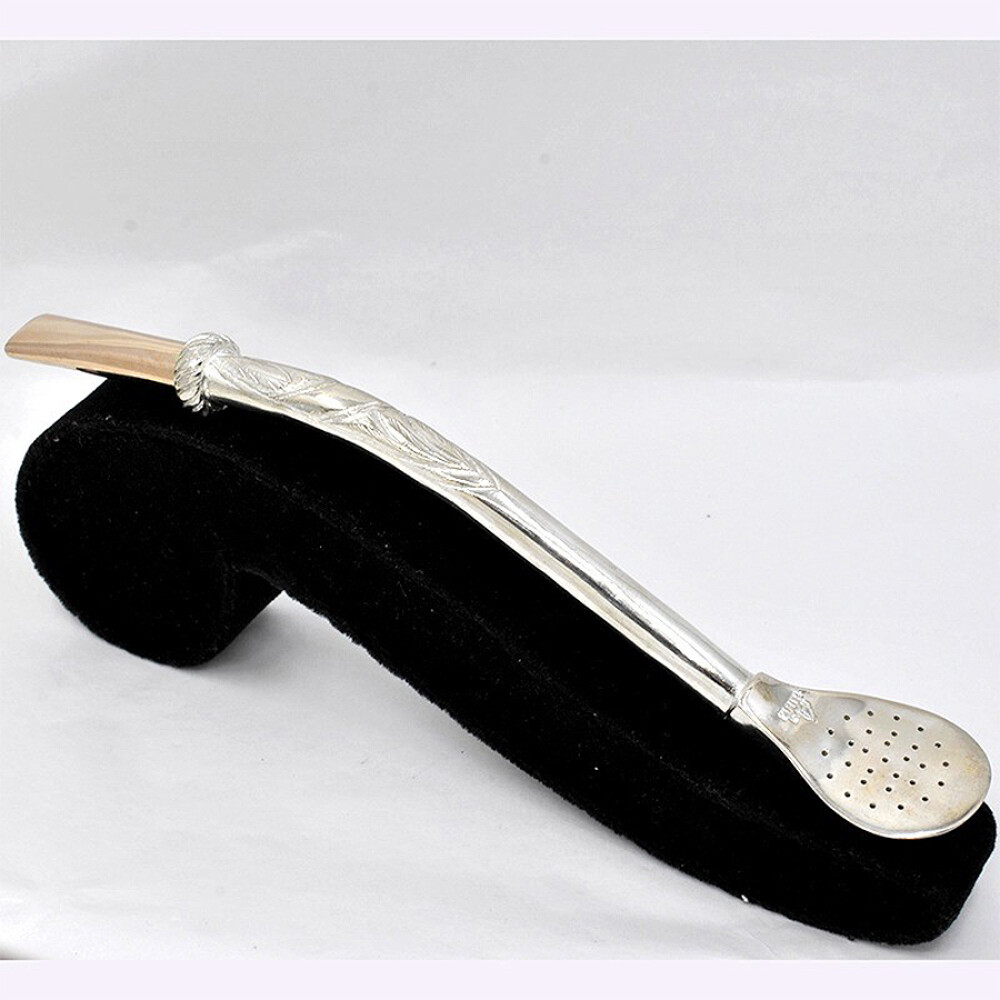 Bombilla de plata y oro gruesa cincelada Bombilla de plata y oro gruesa cincelada