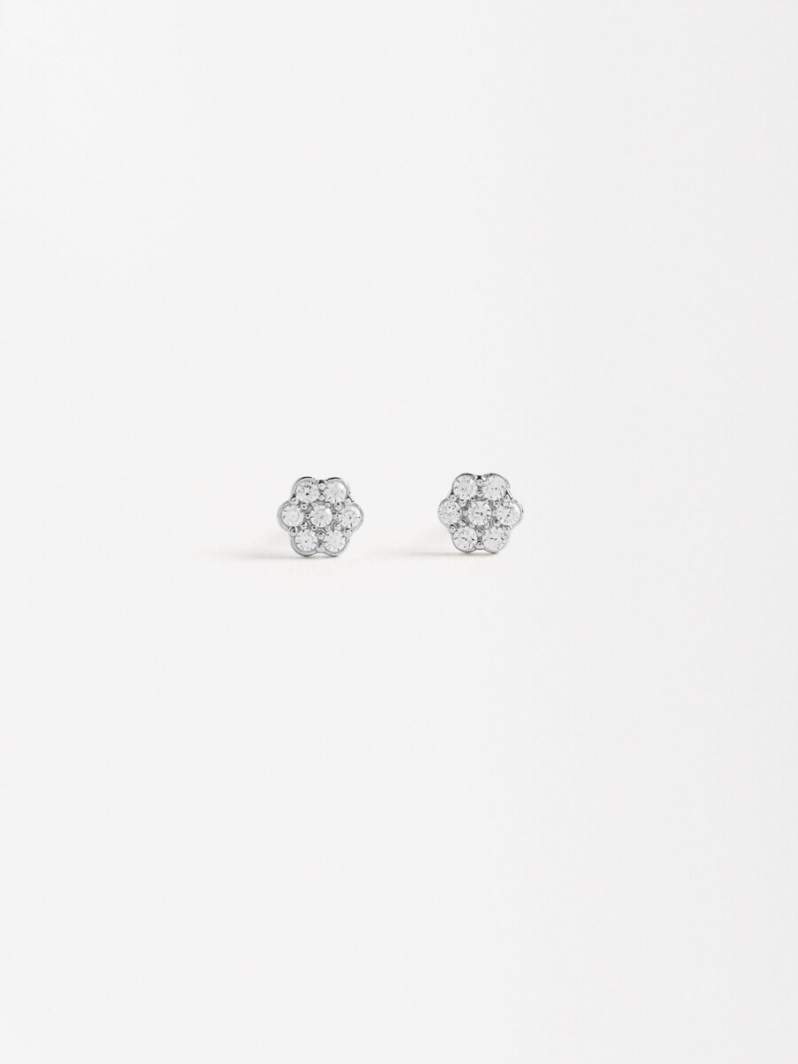 Pendientes Flor Con Circonitas - Plata De Ley 925 plateado