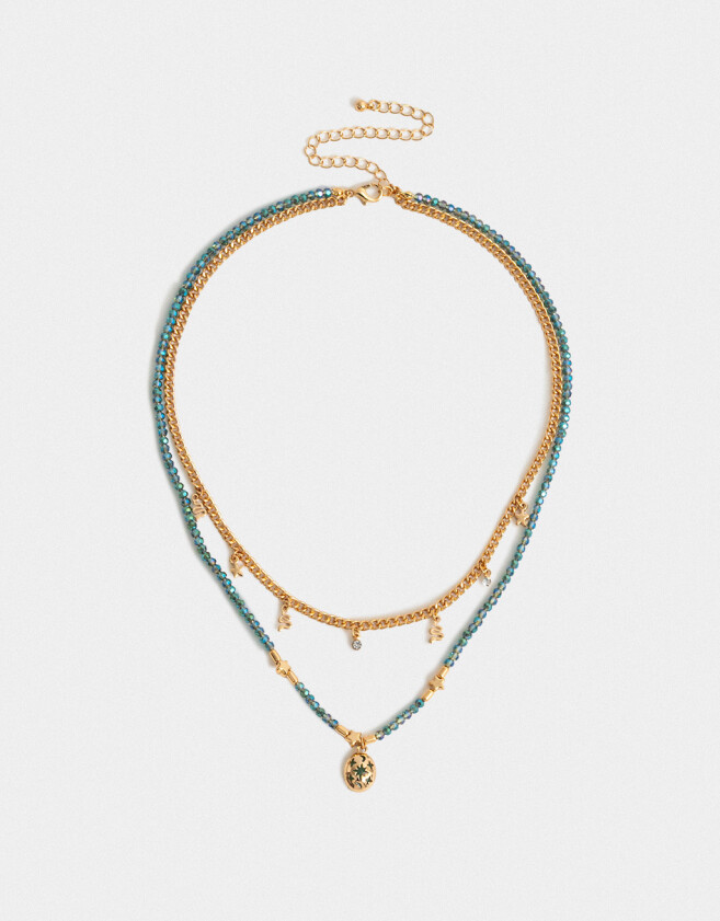 Collares Cortos Con Piedra Natural Collar Corto Bañado En Oro Con Piedra Natural - Dorado