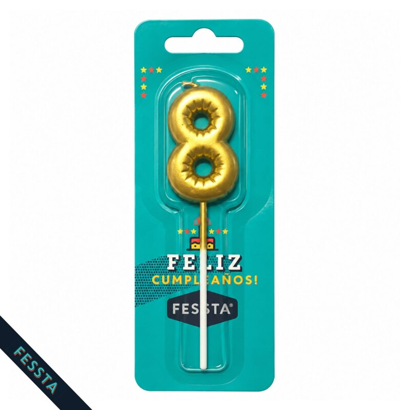 Vela Numero - Diseño Globo Dorada Pequeña Ocho