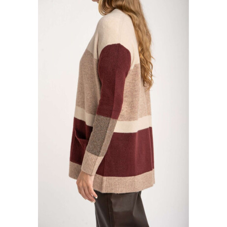 Cardigan Rayado Color Block Mocha