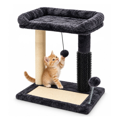 Rascador Para Gatos Con Cama Y 2 Pompones Gris Oscuro