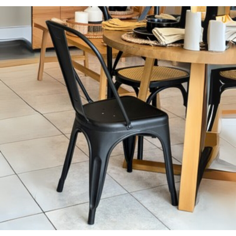 Silla Tolix Reforzada Interior/exterior Metalica Comedor Negro