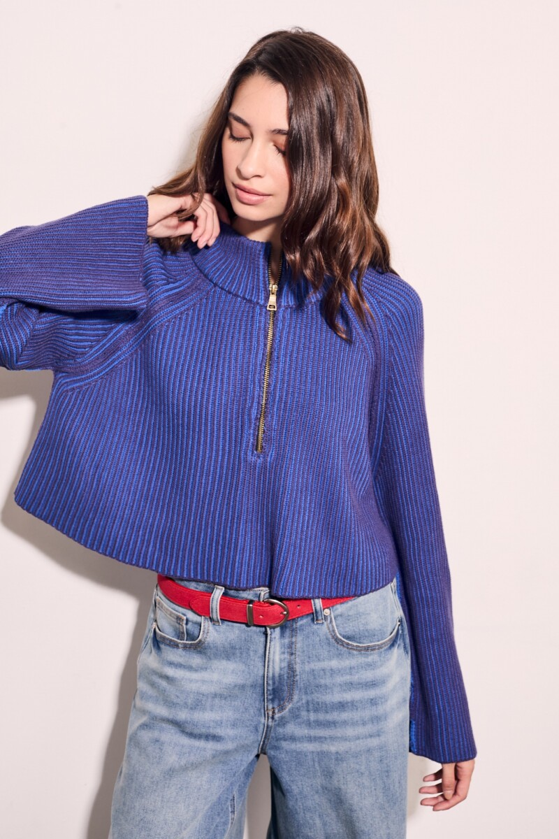 Sweater Algodón Cierre Azul