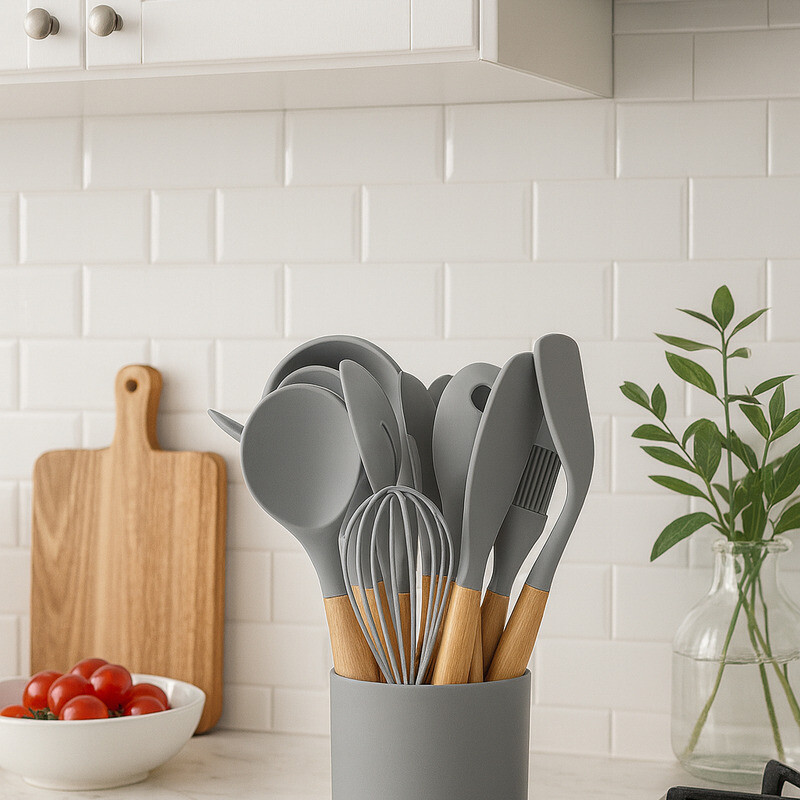 Set De Espátulas Cocina 12 Piezas Silicona Antiadherente Gris Set De Espátulas Cocina 12 Piezas Silicona Antiadherente Gris