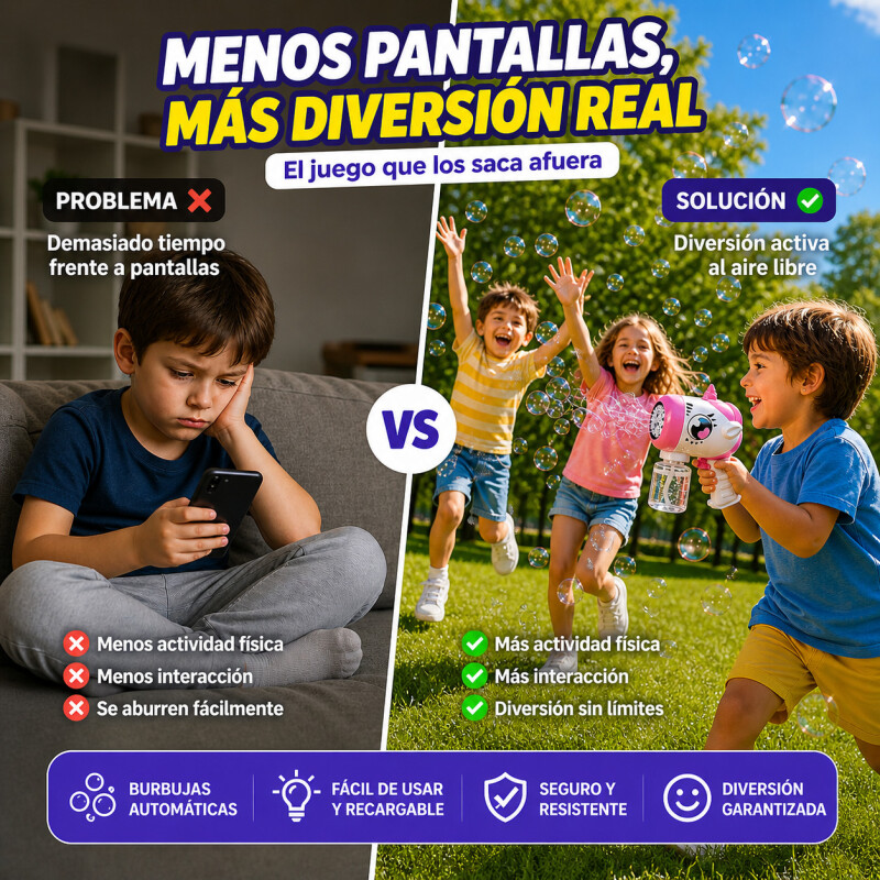 Pistola Burbuja Automatica Burbujero Juguete Recargable Unicornio