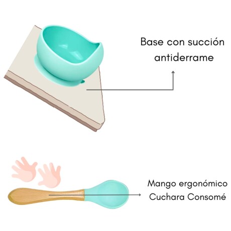 Set de Comida Bebé Irrompible en Silicona c/ Bowl y Cuchara Azul Grisáceo