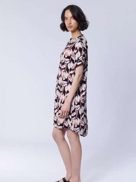 Vestido corto camisero Estampado Flores Azul