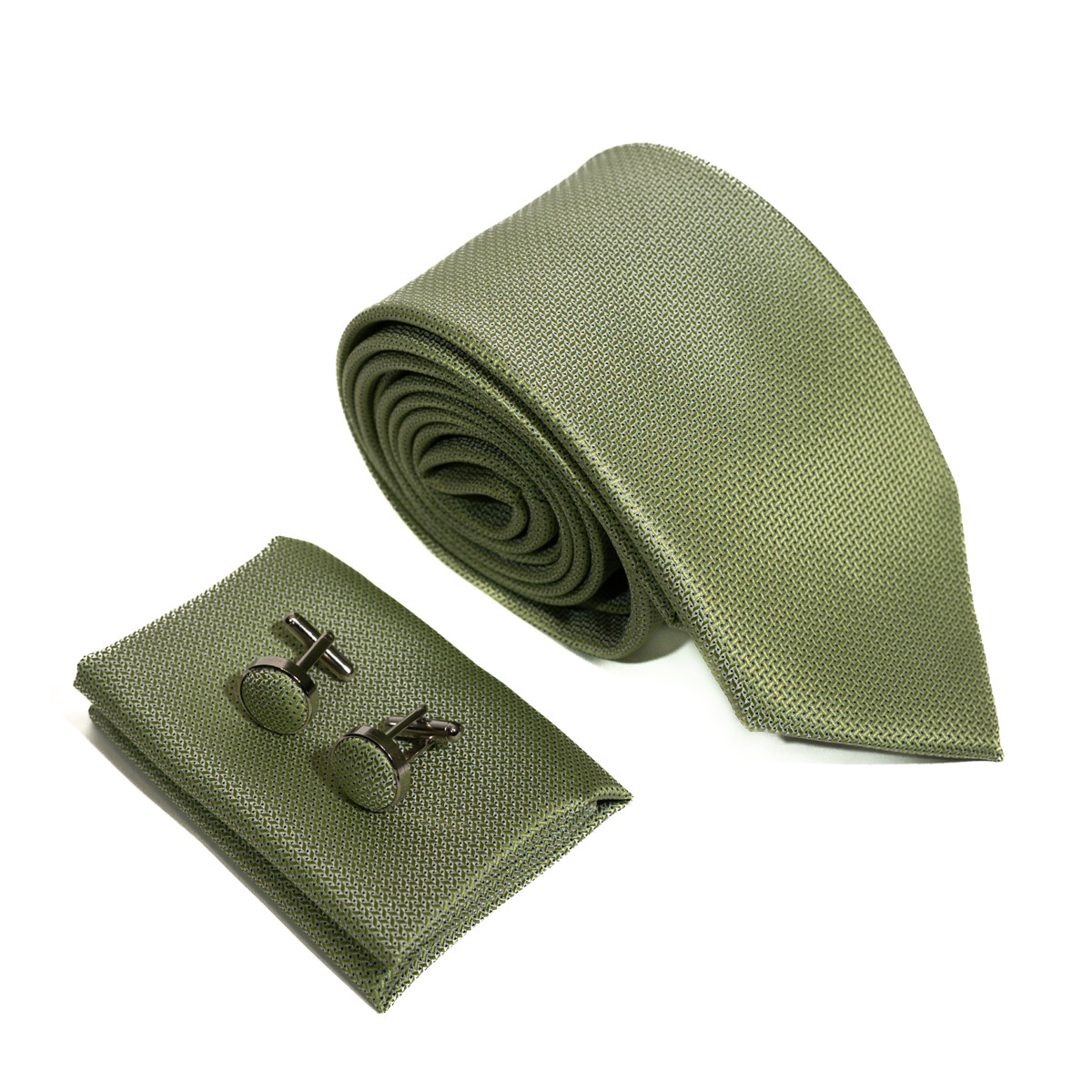 Set Corbata, pañuelo y gemelos - VERDE AGUA 