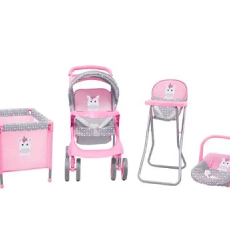 COCHE DE MUÑECAS BEBESIT 4 PIEZAS EN 1 ROSA Y GRIS ROSA-LILA
