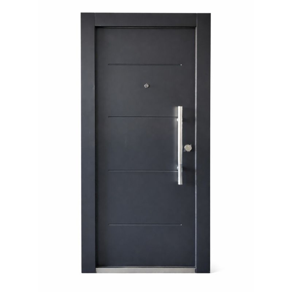 PUERTA SEMI BLINDADA 2.05 X 90 NEGRA 35 K CON BARRAL - IZQUIERDA 