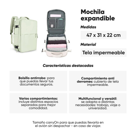 Mochila expandible para viajar Verde Agua