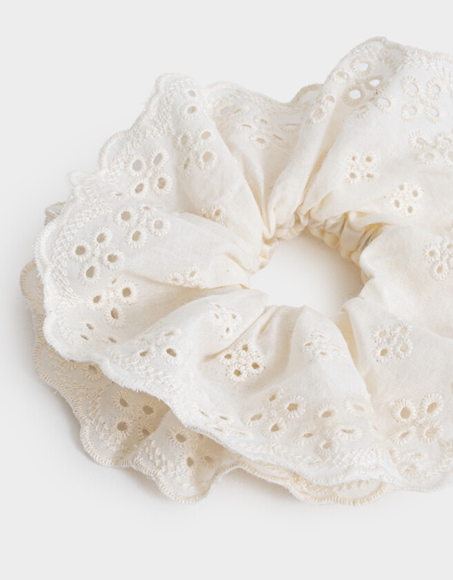 Skunzies XL Scrunchie Broderie - Blanco Crudo