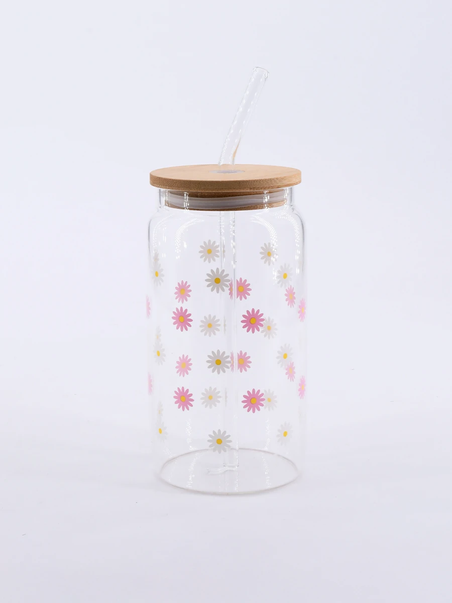 VASO VIDRIO CON SORBITO Y TAPA BAMBOO - TRANSPARENTE 