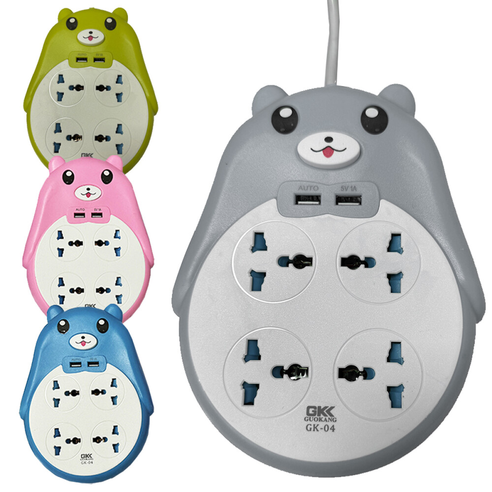 Alargue Con Diseño De Osito y 2 Puerto USB Gris