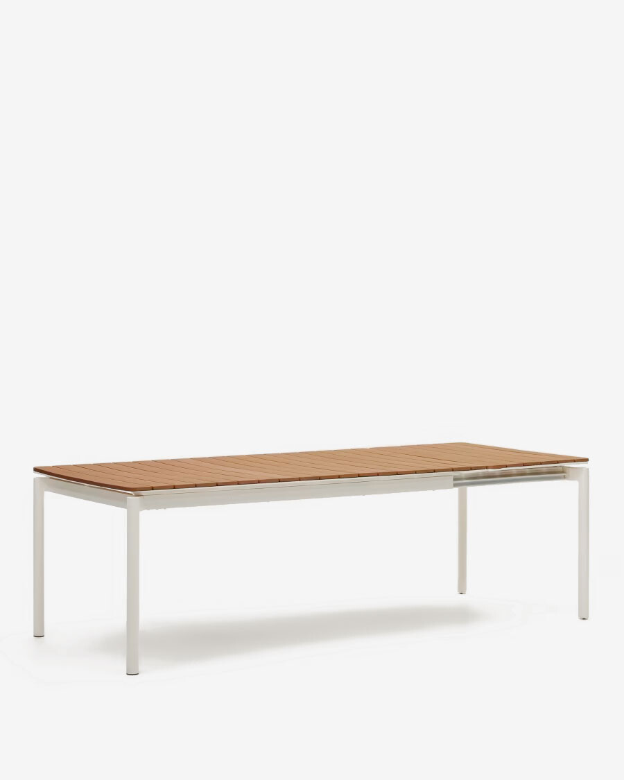 Mesa extensible de exterior Canyelles de polimadera y aluminio blanco mate 180(240) x 100 cm