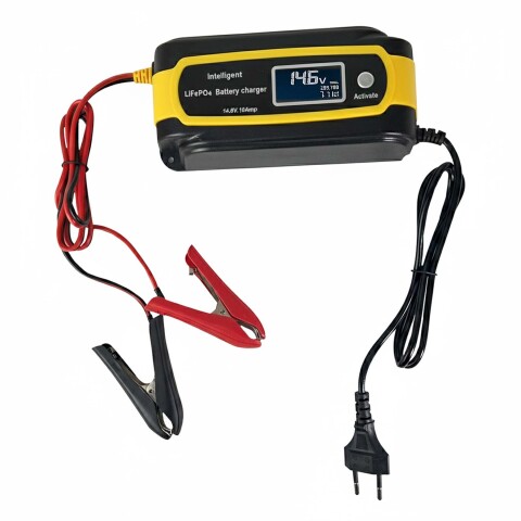 Cargador Bateria Inteligente Auto Moto Lancha Premium 14.6V® Color Amarillo