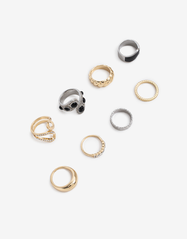 Sets Anillos Strass Sets 8 Anillos - Combinacion Bicolor