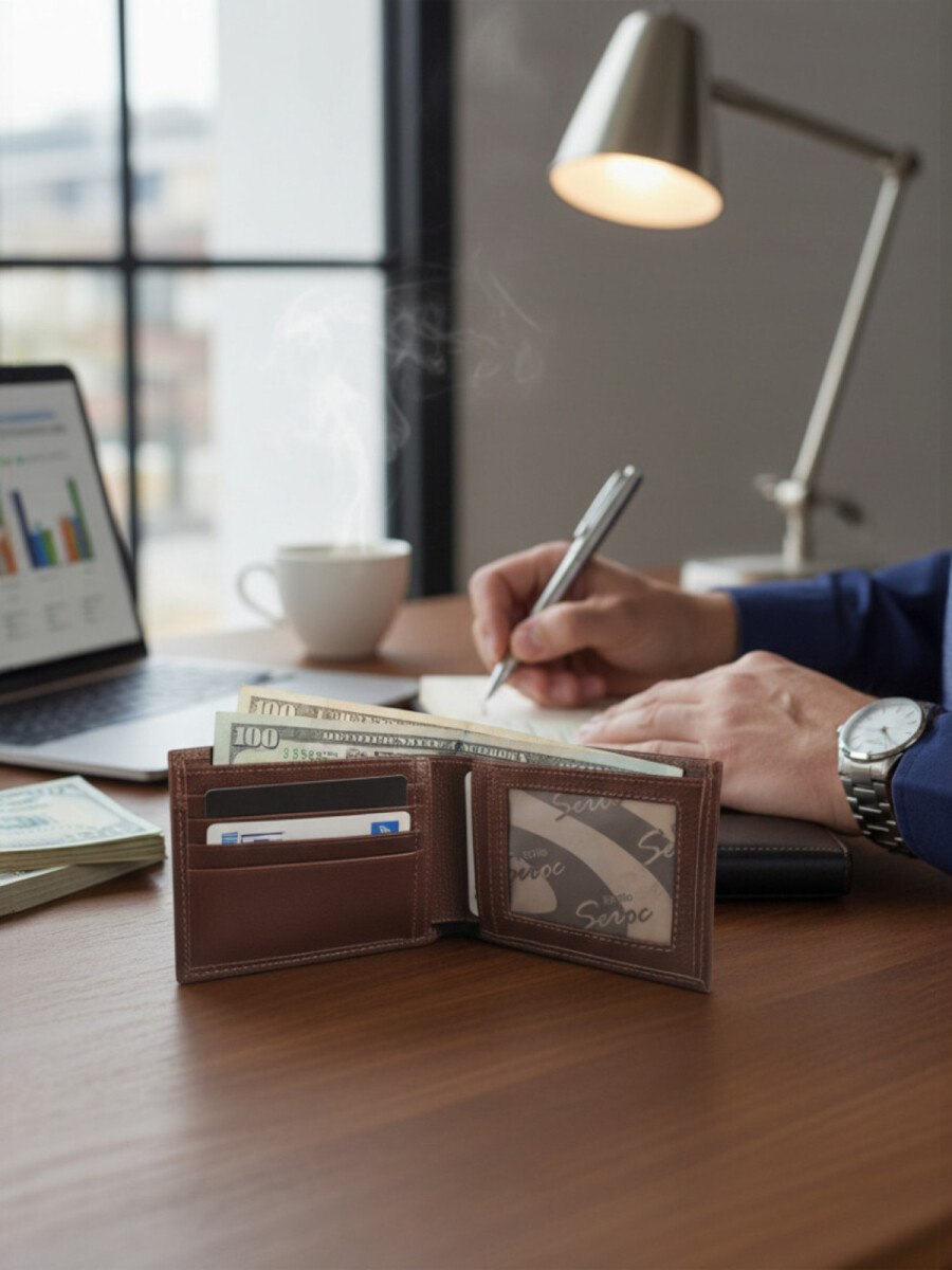 Billetera - Cuero Genuino con Tarjetero Extraíble - Marrón 