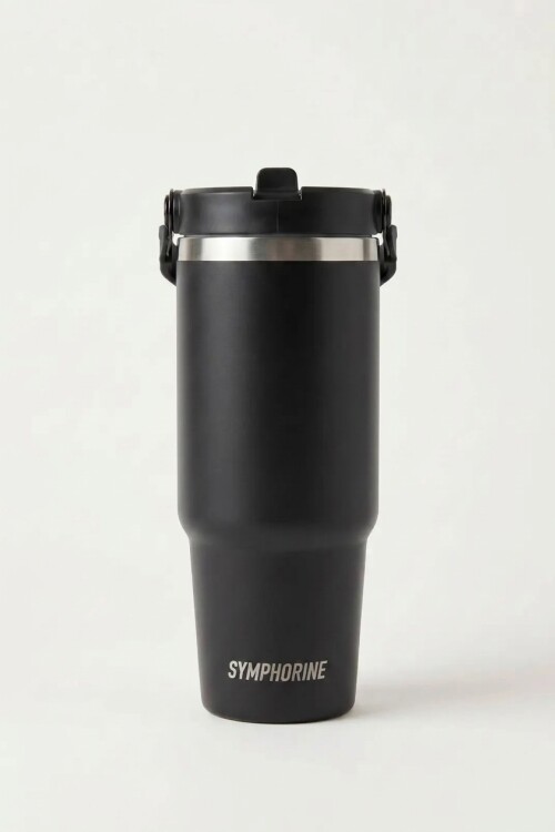 Botella mug térmica de acero inoxidable negro