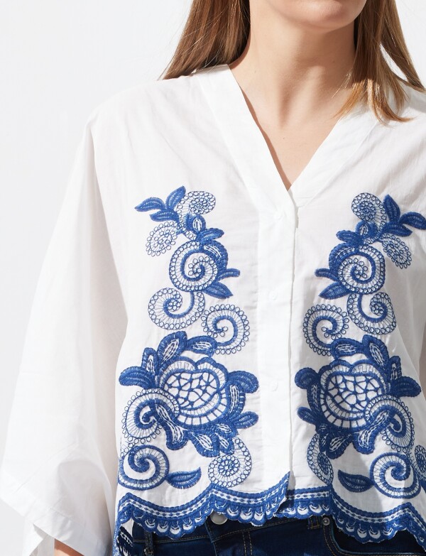 Blusa Bordada BLANCO/AZUL