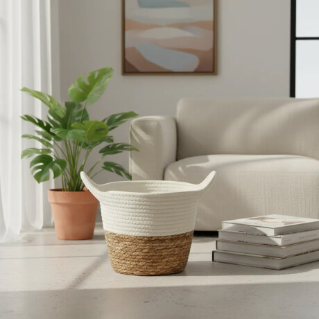 Cesto Canasto Fibra Natural y Algodón c/ Asa Paramount Ø26Cm Blanco