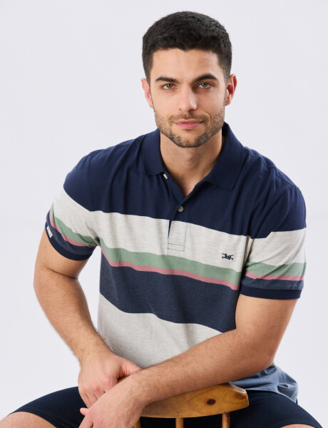 REMERA POLO RAYADA JERSEY Azul Oscuro