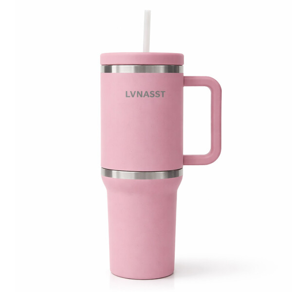 Vaso Térmico Acero inoxidable Doble 890ml + 295ml C/pajita Color Rosa