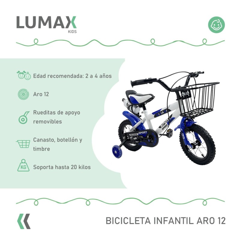 Bicicleta Rodado 14 Con Canasto Y Caramañola Niño Niña Lumax Azul