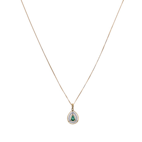Conjunto de colgante y cadena de oro 9 ktes con esmeralda y circonias. Conjunto de colgante y cadena de oro 9 ktes con esmeralda y circonias.