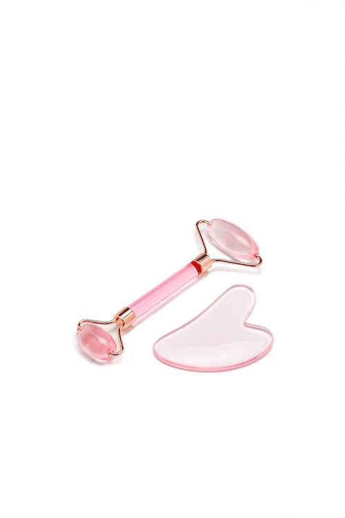 Set Rodillo MasajFacial + Gua Sha Rosado
