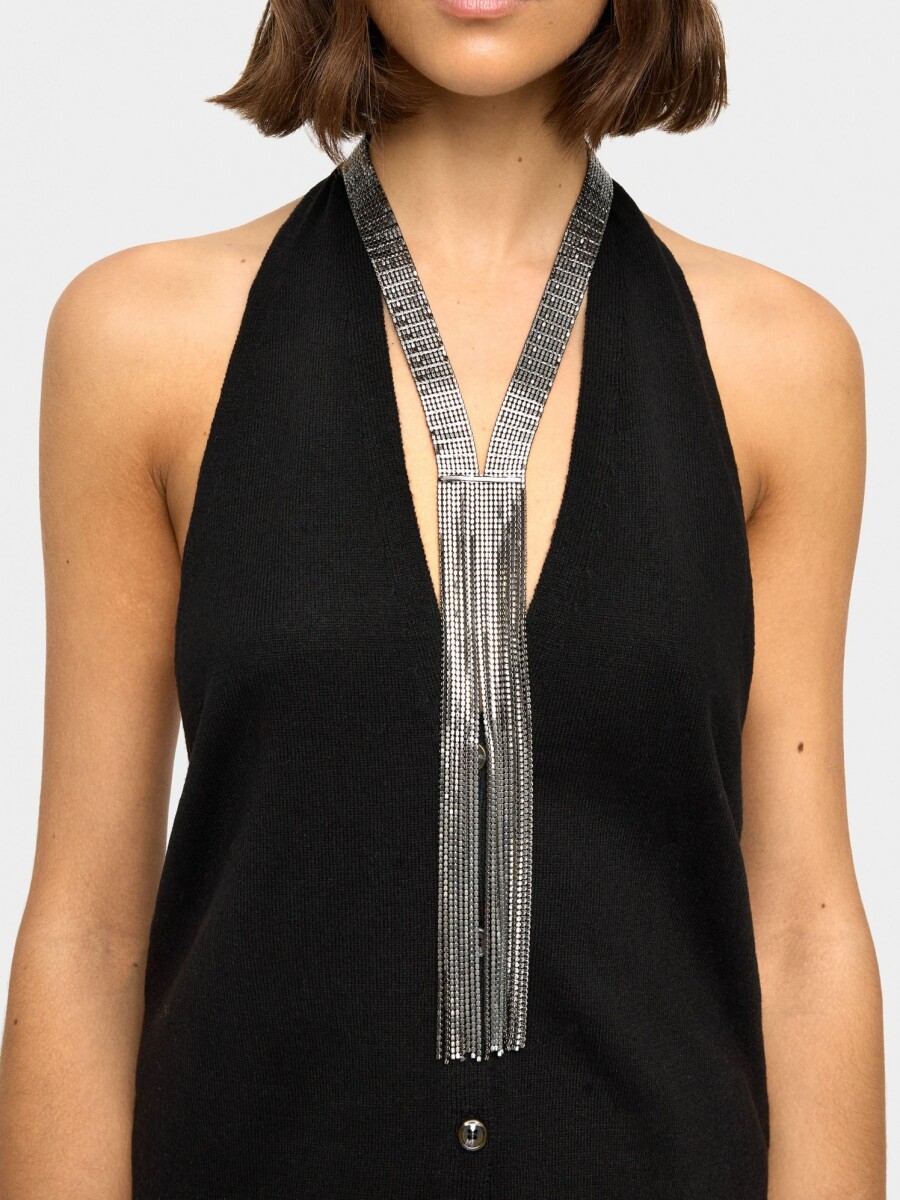 Collar De Corbata Con Cristales plateado