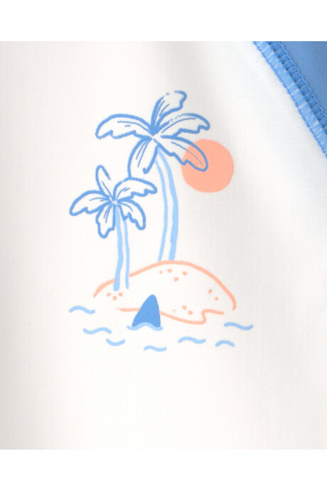 Remera de baño manga larga con protección UPF 50+, azul y blanco Sin color