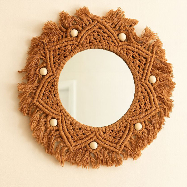 Espejo Redondo Tejido En Macrame Con Estilo Desflecado Macramar grande