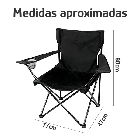 Silla Plegable C/Portavaso, Apoyabrazos Bolso Liviana 90 Kg Negro