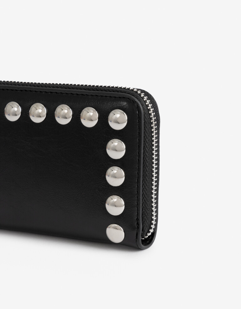 Billetera Zip Round Billetera Con Tachas - Negro