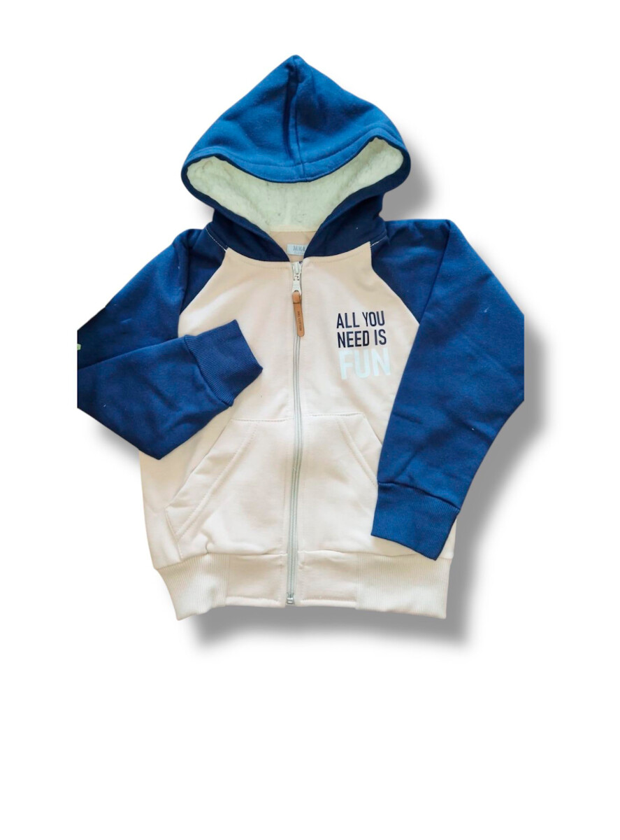 Campera Felpa Beige y Azul 