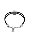 PULSERA DE CUERO DOBLE NEGRO CON DETALLE DE OJO EN ALEACIÓN DE METALES BAÑADO EN PLATA Y CRISTAL Pulsera