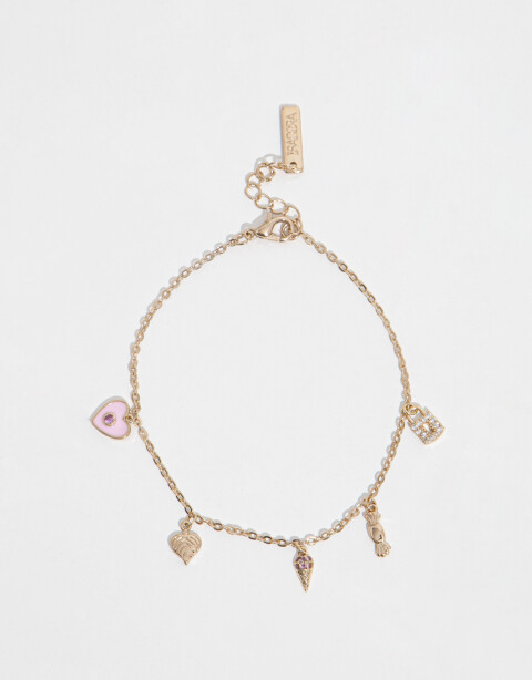 Pulseras Flexibles Strass Pulsera Con Multi Charms - Dorado