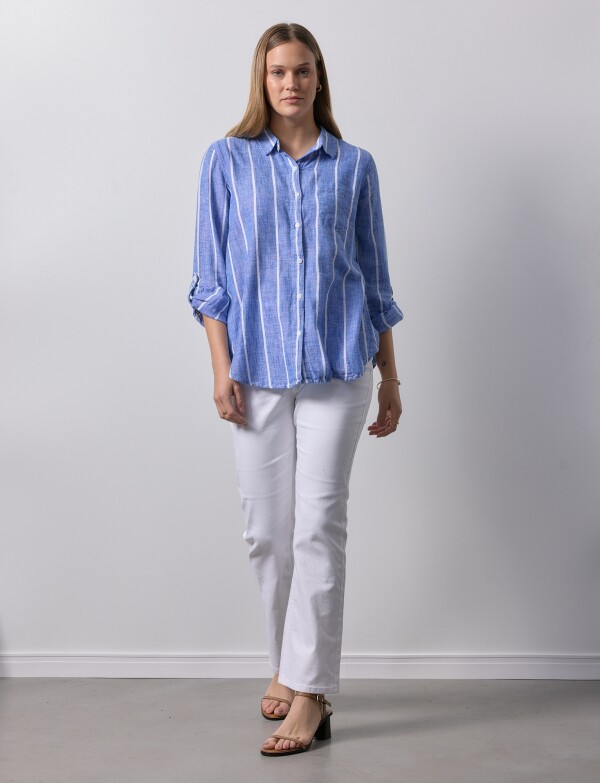 Camisa Lino AZUL/BLANCO