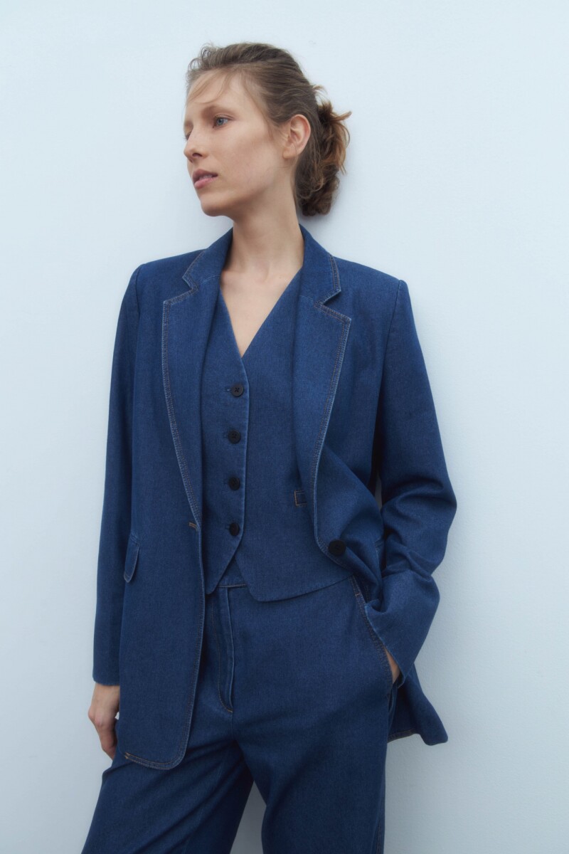 Blazer con pespuntes azul oscuro